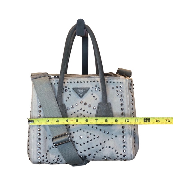 PRADA Canapa Bijoux 2-Way LT Grey Canvas Tote Bag Adorned with Crystals & Studs - Picture 16 of 17